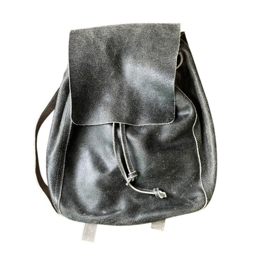 DARK GRAY DISTRESSED LEATHER Backpack Bag Tote FOLD OVER FLAP Drawstring BOHO